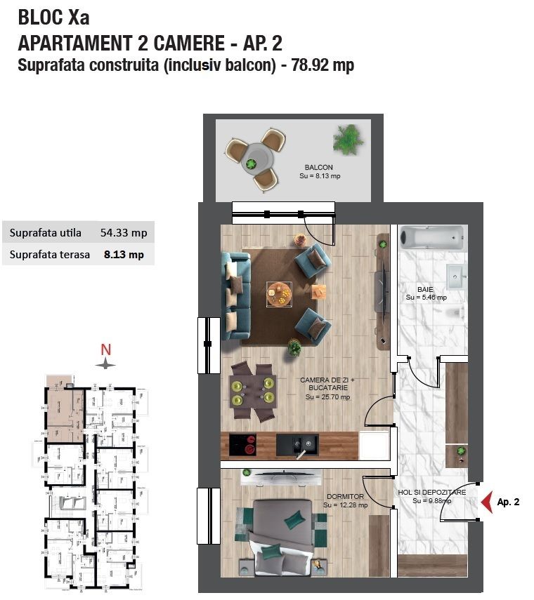 Apartament 2 camere Boreal Plus cu parcare, la Prima închiriere